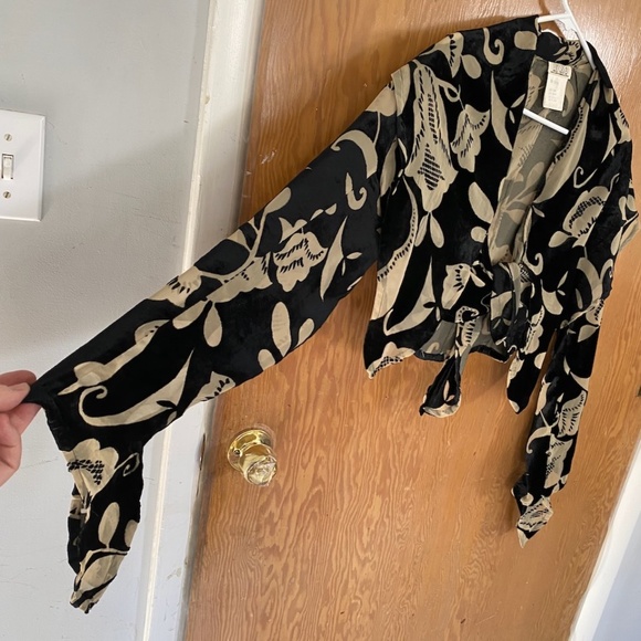 Vintage MATSUDA Japenese burnout velvet tie-front blouse, jacket - 1980s - Picture 3 of 7